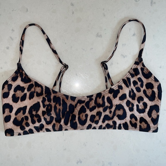 NWT Good American Deep Scoop Neck Bikini Top, Leopard Print. Size 1 / Small. - Picture 7 of 8